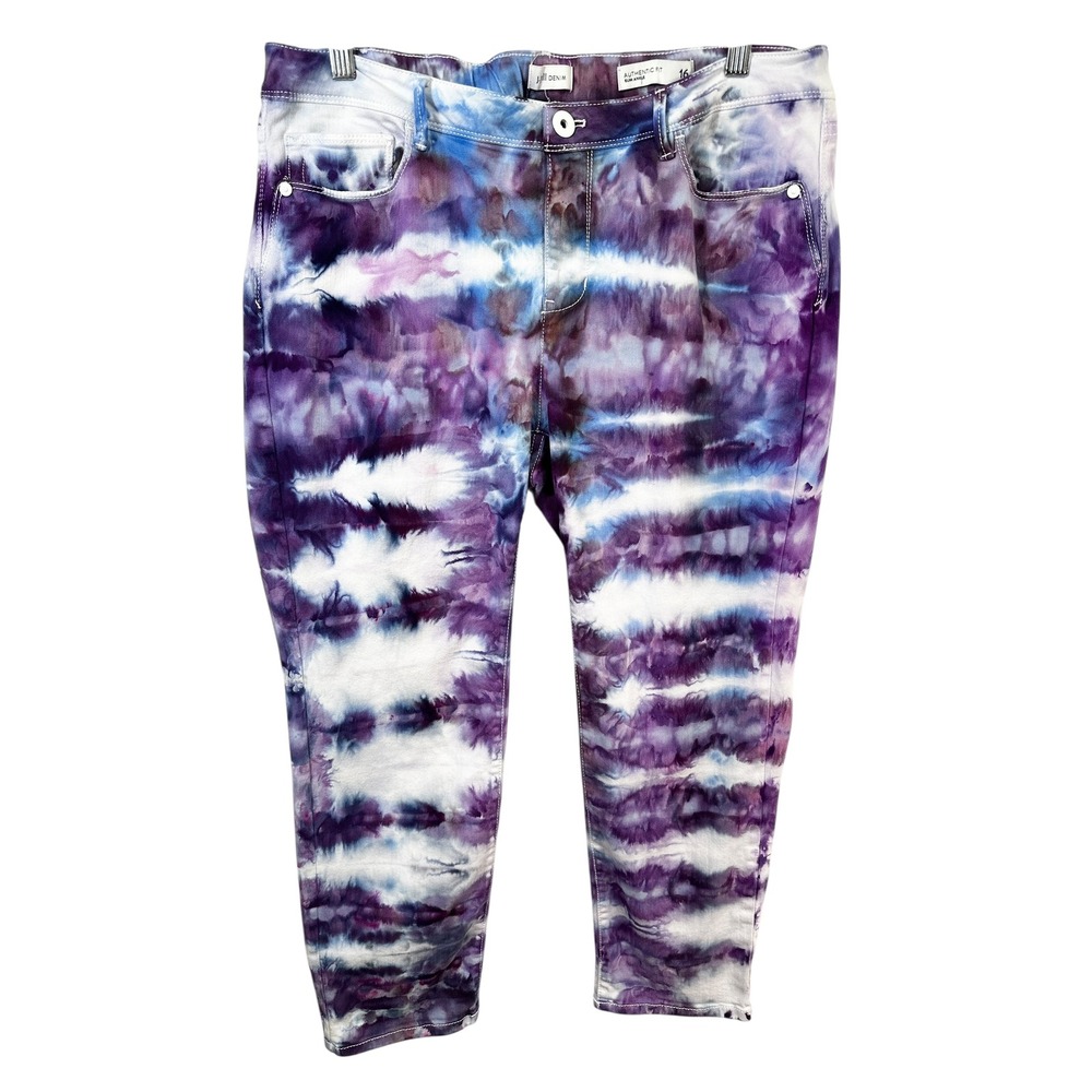 J. Jill Size 16 Cropped Jeans Handmade Tie Dye Slim Ankle Purple‎ Mid Rise 1496